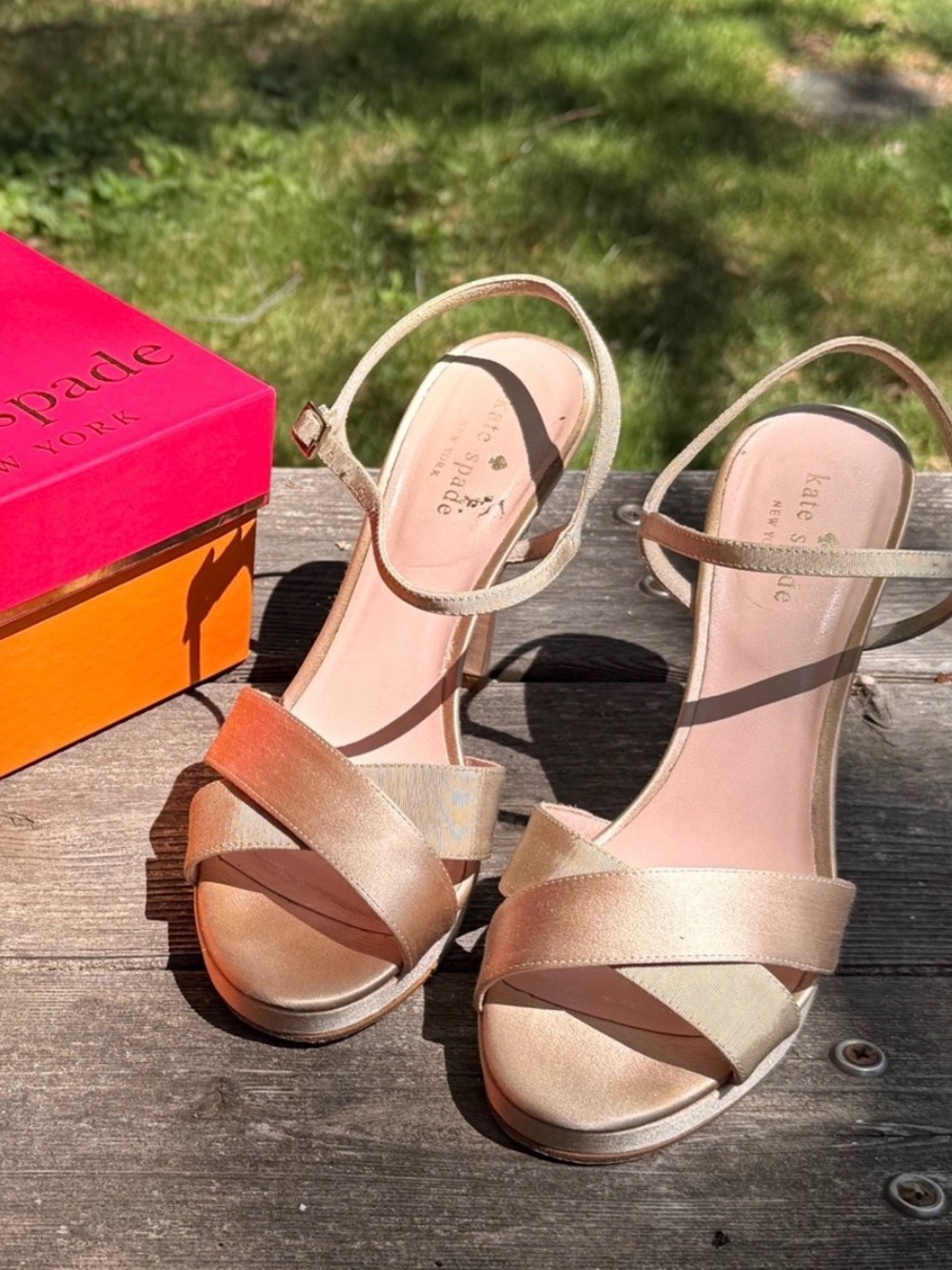 ♠️ Kate Spade ♠️ Elegant Satin Crisscross Heels in Champagne
